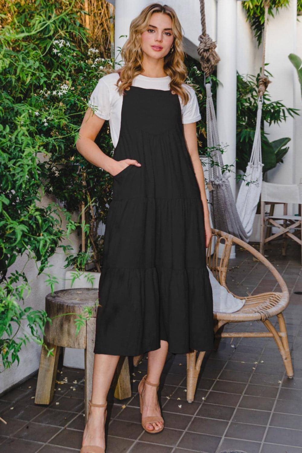 Vestido midi escalonado sin mangas de talla grande de ODDI