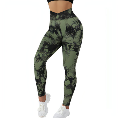 Leggings sin costuras con efecto tie dye para mujer, pantalones de yoga, leggings push up para deporte, fitness, correr, gimnasio