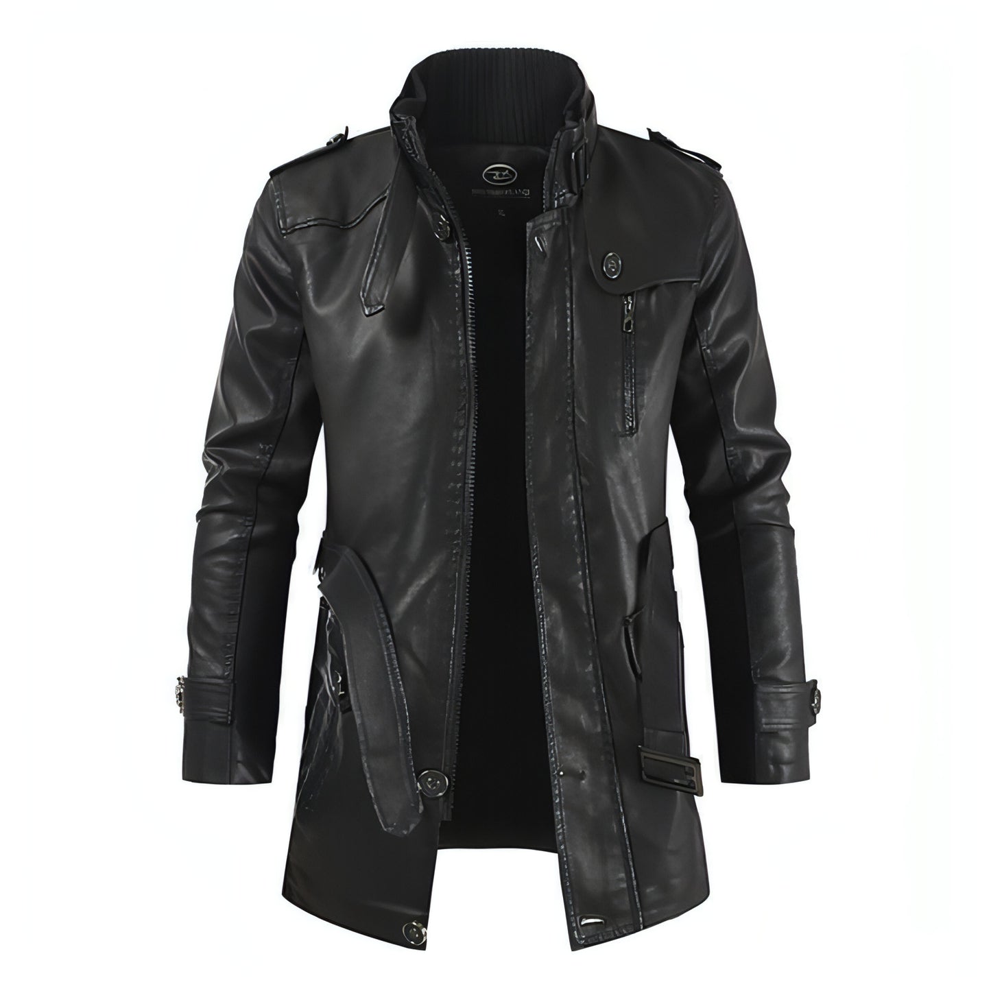 Men's Mid-length Stand-up Collar Slim Large Size Leather Trench Coat