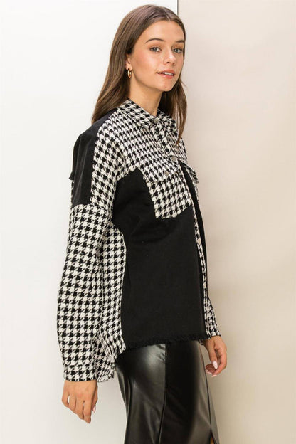 Hyfve Houndstooth Contrast Raw Hem Jacket