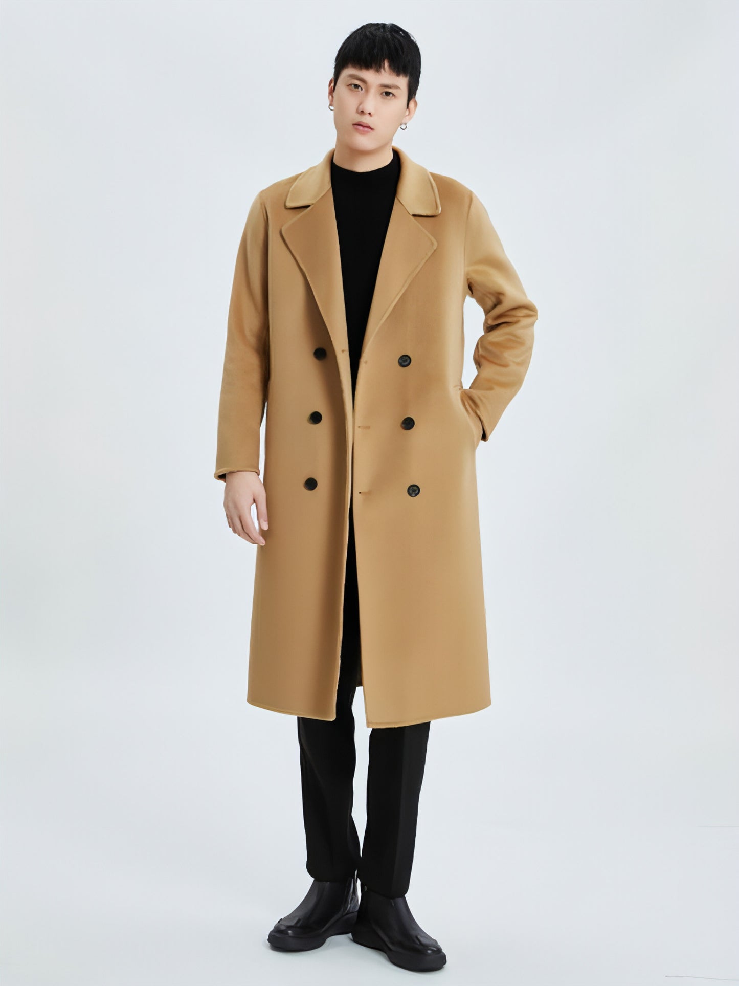 Autumn And Winter Long Over The Knee Reversible Cashmere Trench Coat Men