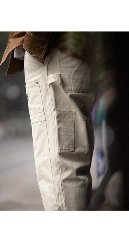 Retro Distressed Loose Creamy-white Jeans For Men