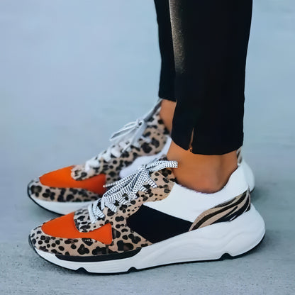 Zapatillas deportivas informales a juego con estampado de leopardo para mujer