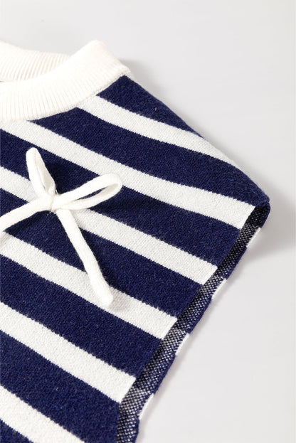 Blue Stripe Knitted Bow Decor Sweater Vest