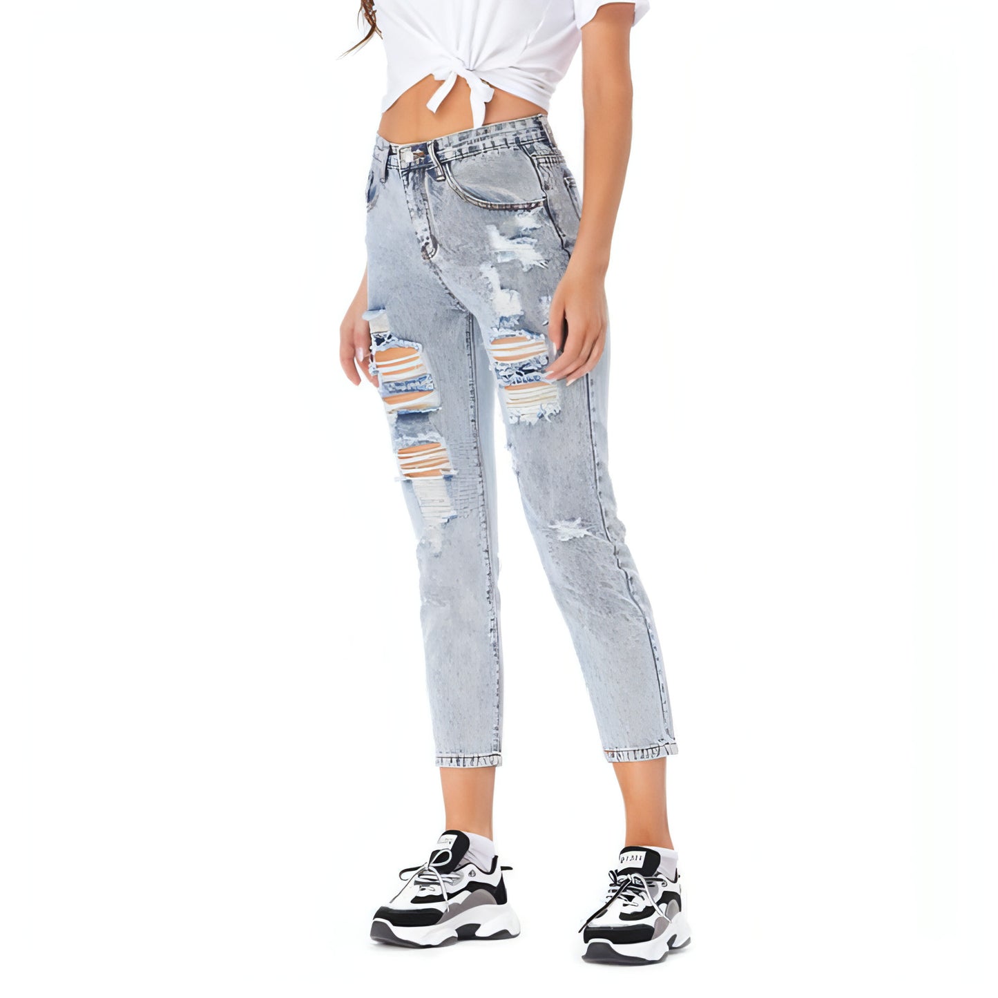 Jeans jeans casuais rasgados femininos