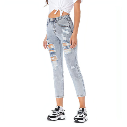 Jeans jeans casuais rasgados femininos