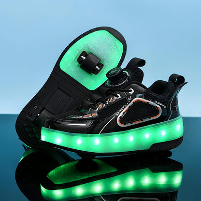 Mesh Double Wheel Heelys Children's Luminous Charging Roller Skating Deformation Skate Shoes