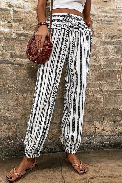 Black Stripe Boho Striped Print Casual Bukser