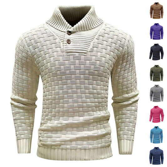 Suéter de cuello alto ajustado para hombre con diseño de botones, jersey de color sólido informal a la moda, ropa superior