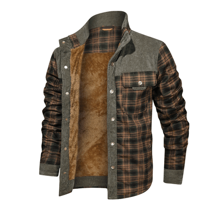 Thickened Jacket With Classic Plaid Fuzzy Fleece Lining Inside Design