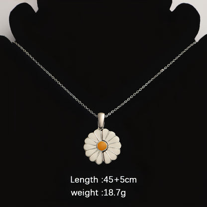 Mirror Stainless Steel Sunflower Pendant Necklace