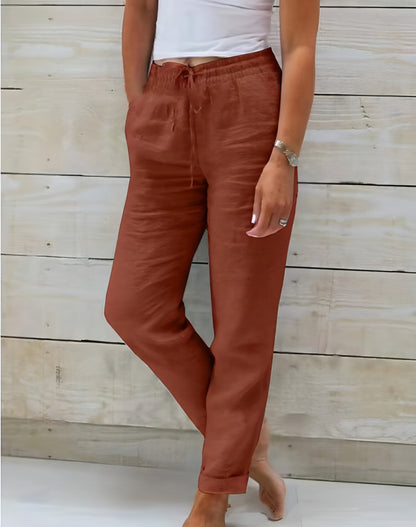 Women's High Waist Elastic Cotton And Linen Casual Pants