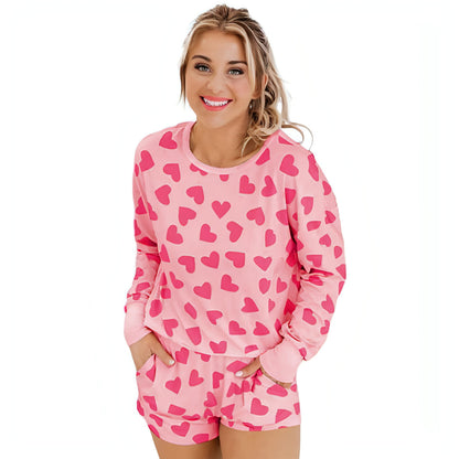 Pijama de dos piezas para mujer con estampado en forma de corazón