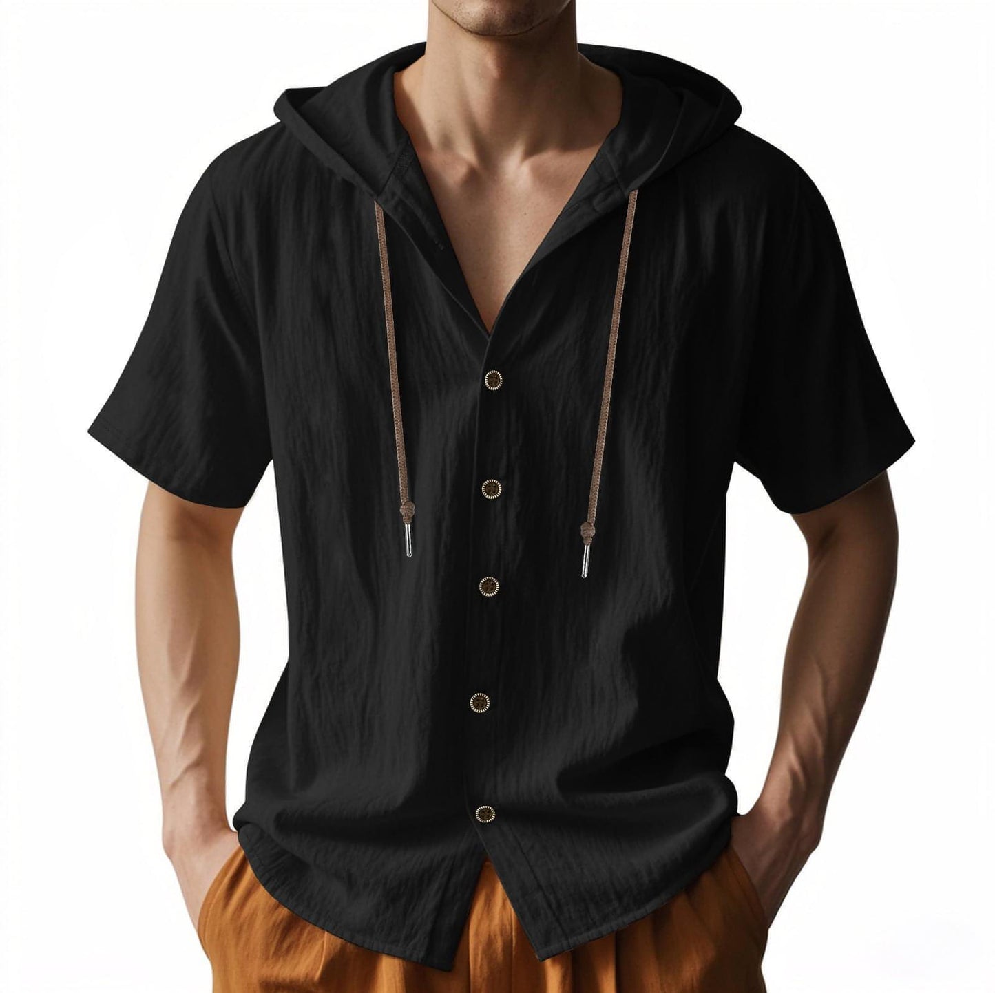 Loose Hooded Short-sleeved Shirt For Men