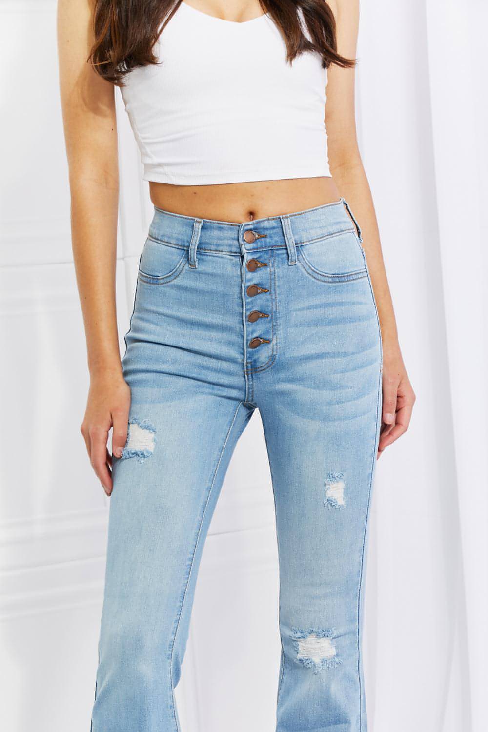 Živahni miu polne velikosti Jess Button Flare Jeans