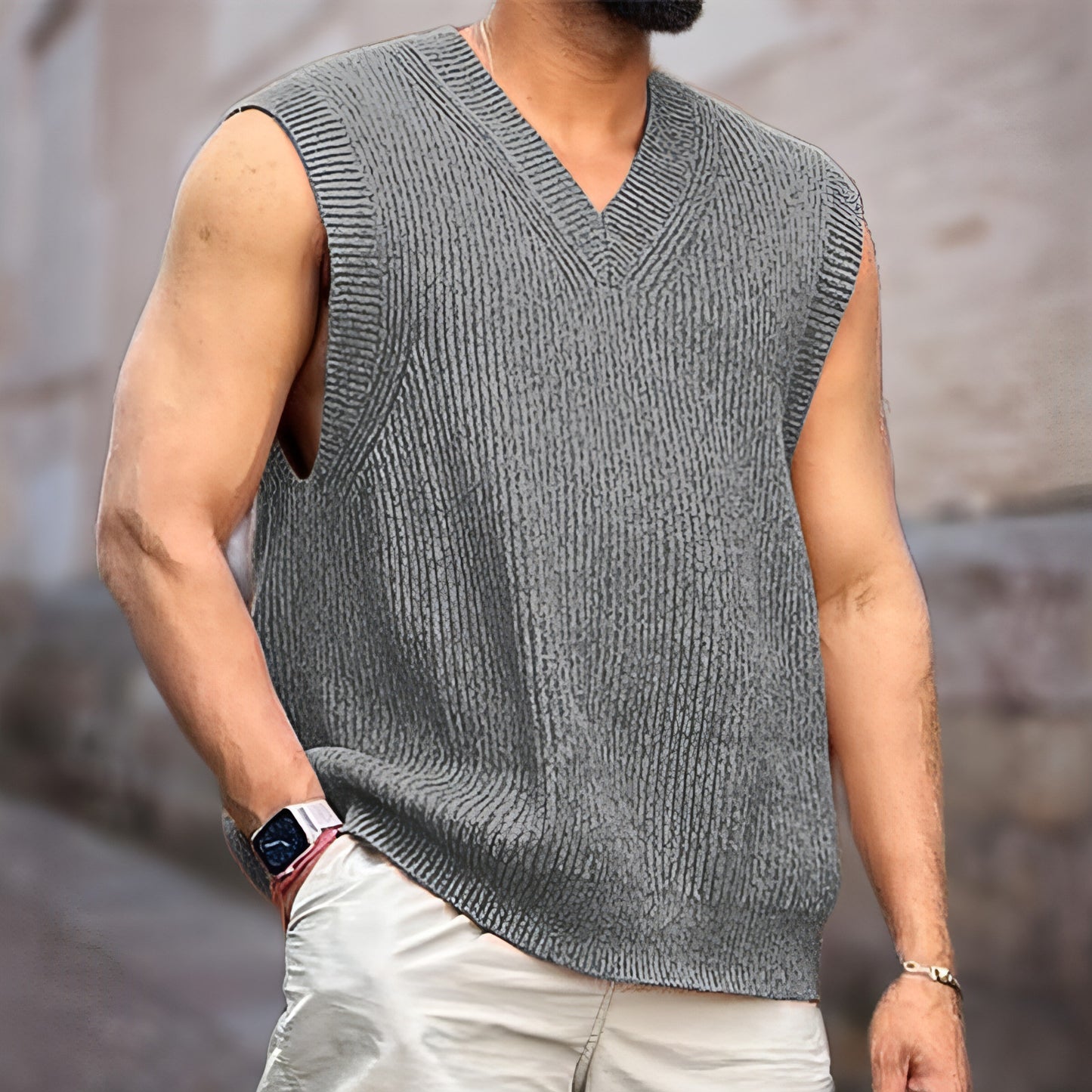 Knitwear Street Slim Fit V-neck Sleeveless Vest Sweater Men