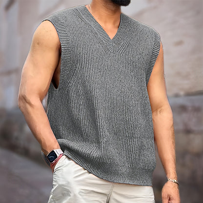 Knitwear Street Slim Fit V-neck Sleeveless Vest Sweater Men