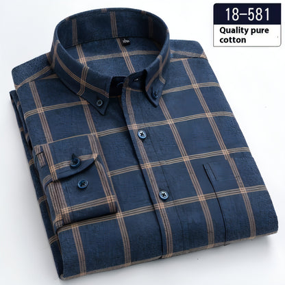 Cotton Brushed Plaid Long-sleeved DressShirt Business Casual Cotton Men's Shirt Autumn And Winter