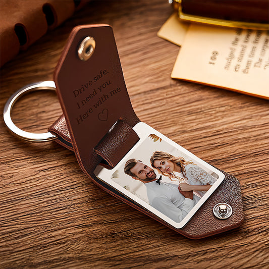 Personalized Leather Photo Keychain – Custom UV Color Printed Keyring