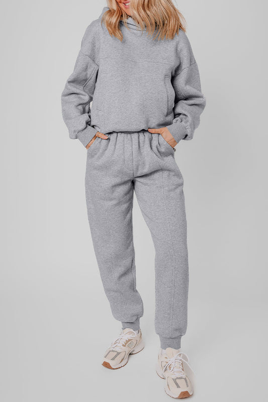 Siva trdna izpostavljena šiv kapuca in joggers Activewear Set