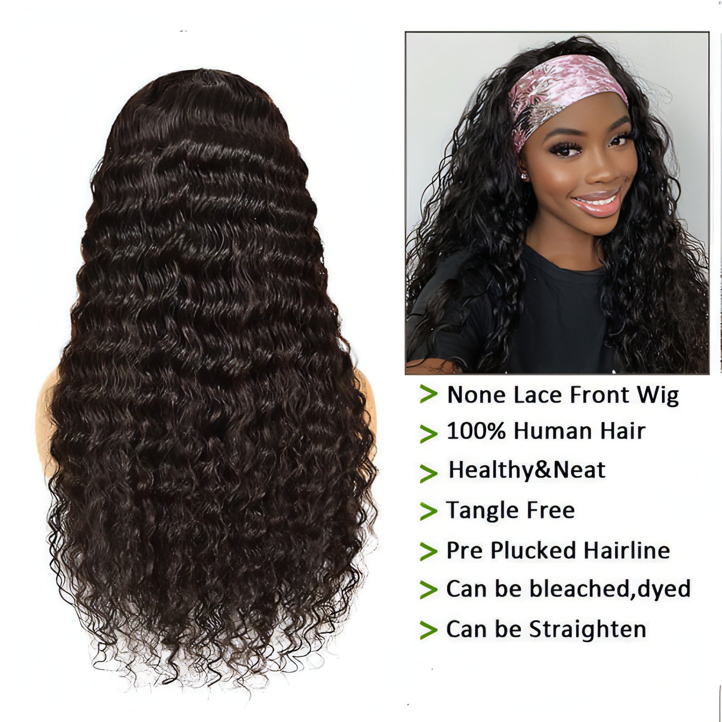 Long Curly Hair With Headgear Natural Color Full Real Hair Turban Wig Cover