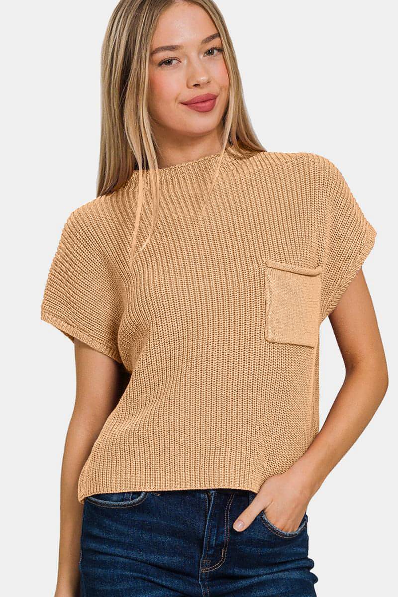 Zenana – Kurzer Pullover mit Stehkragen und kurzen Ärmeln