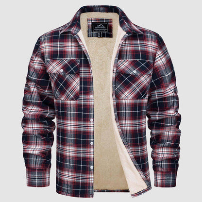 A1. Fleece Lined Men's Jacket Long Sleeve Lapel Plaid