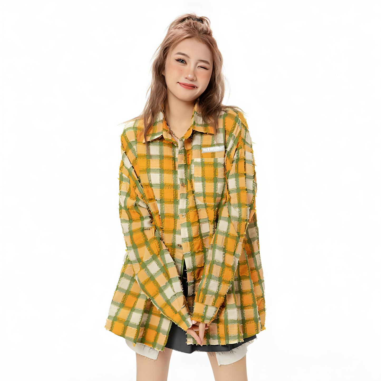 Loose Casual  High Street Frayed Design Lapel Women DressShirt