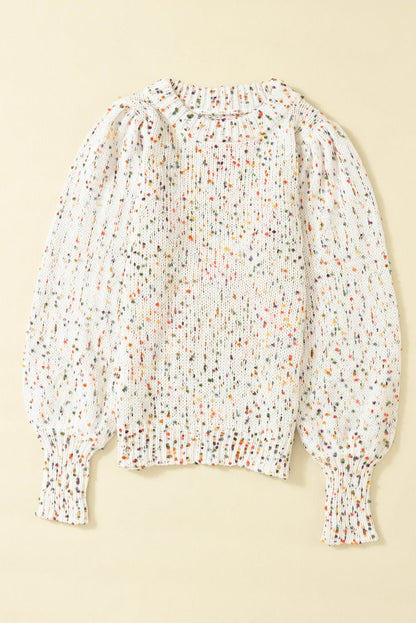 Beige Fargerike Confetti Dots Kabel Strikket Crew Neck genser