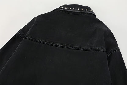 Heavy Beaded Black Denim Jacket For Men And Women