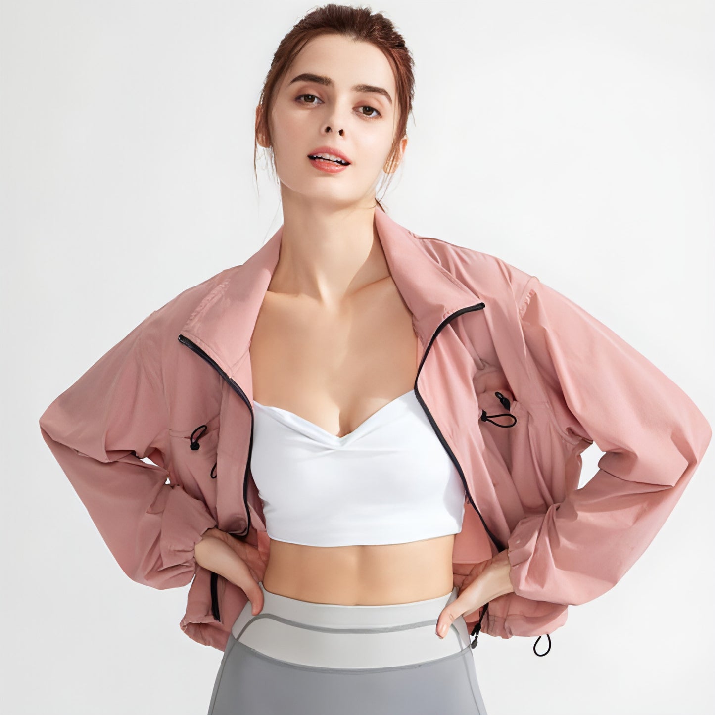 Nueva chaqueta deportiva con cremallera y bolsillo, chaqueta de yoga a prueba de sol, de secado rápido, para correr al aire libre, ropa de entrenamiento, camiseta de manga larga para mujer