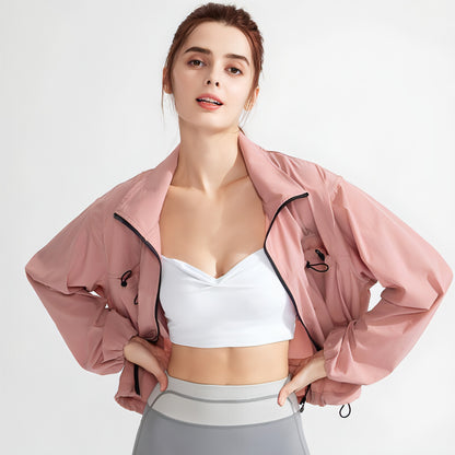 New Pocket Zipped Sports Coat Sun-proof Yoga Jacket Quick-drying Running Outdoors Workout Clothes Long-sleeved Top For Women