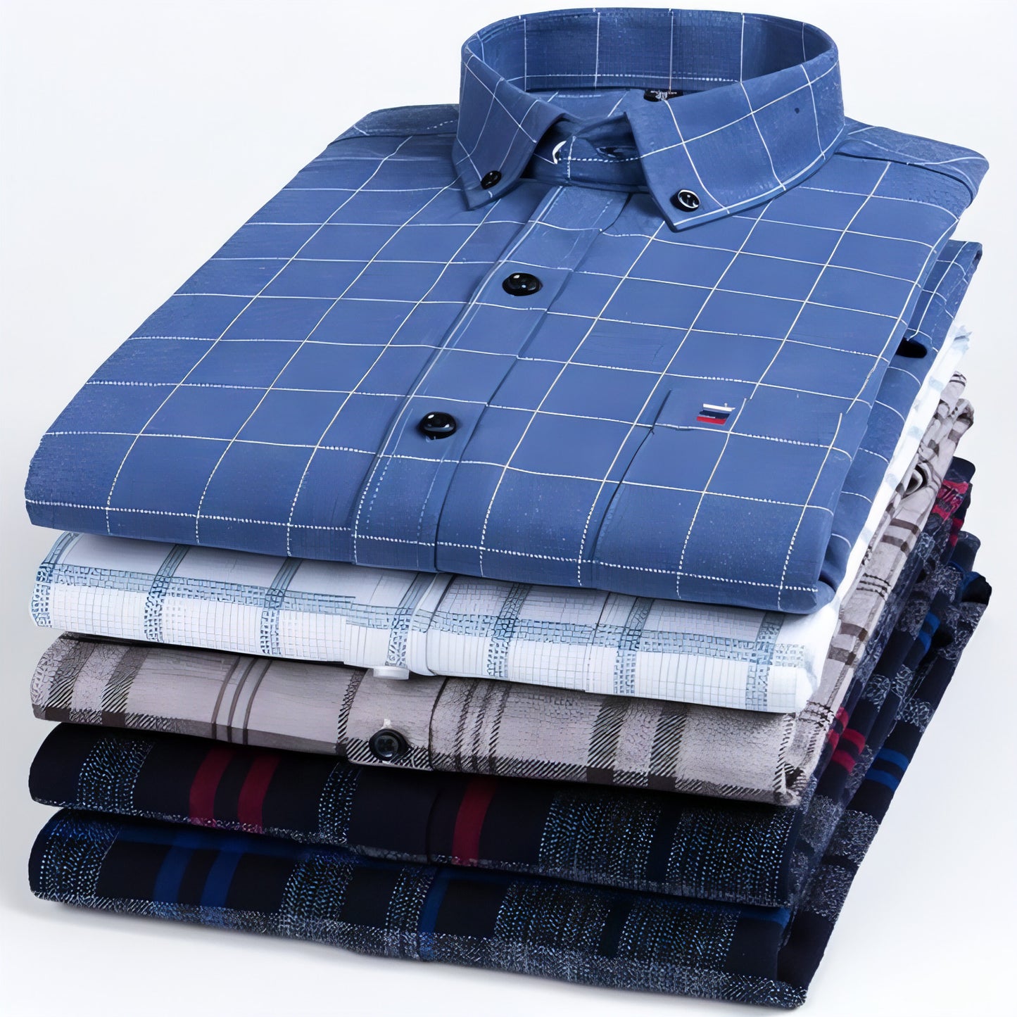 Cotton Long-sleeved DressShirt Plaid Business Slim Fit