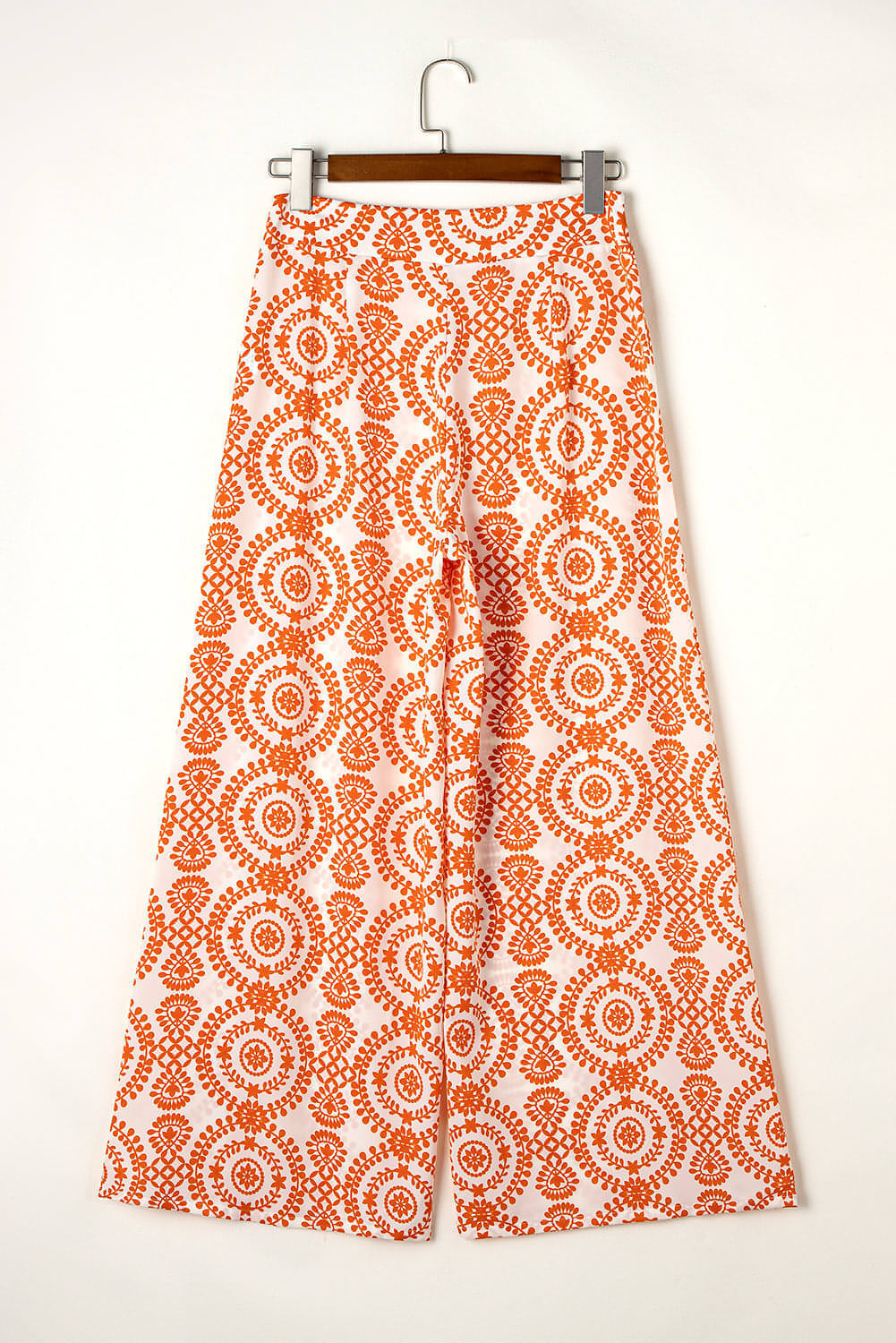 Oransje Boho Retro Flower Print Bukser med brede ben