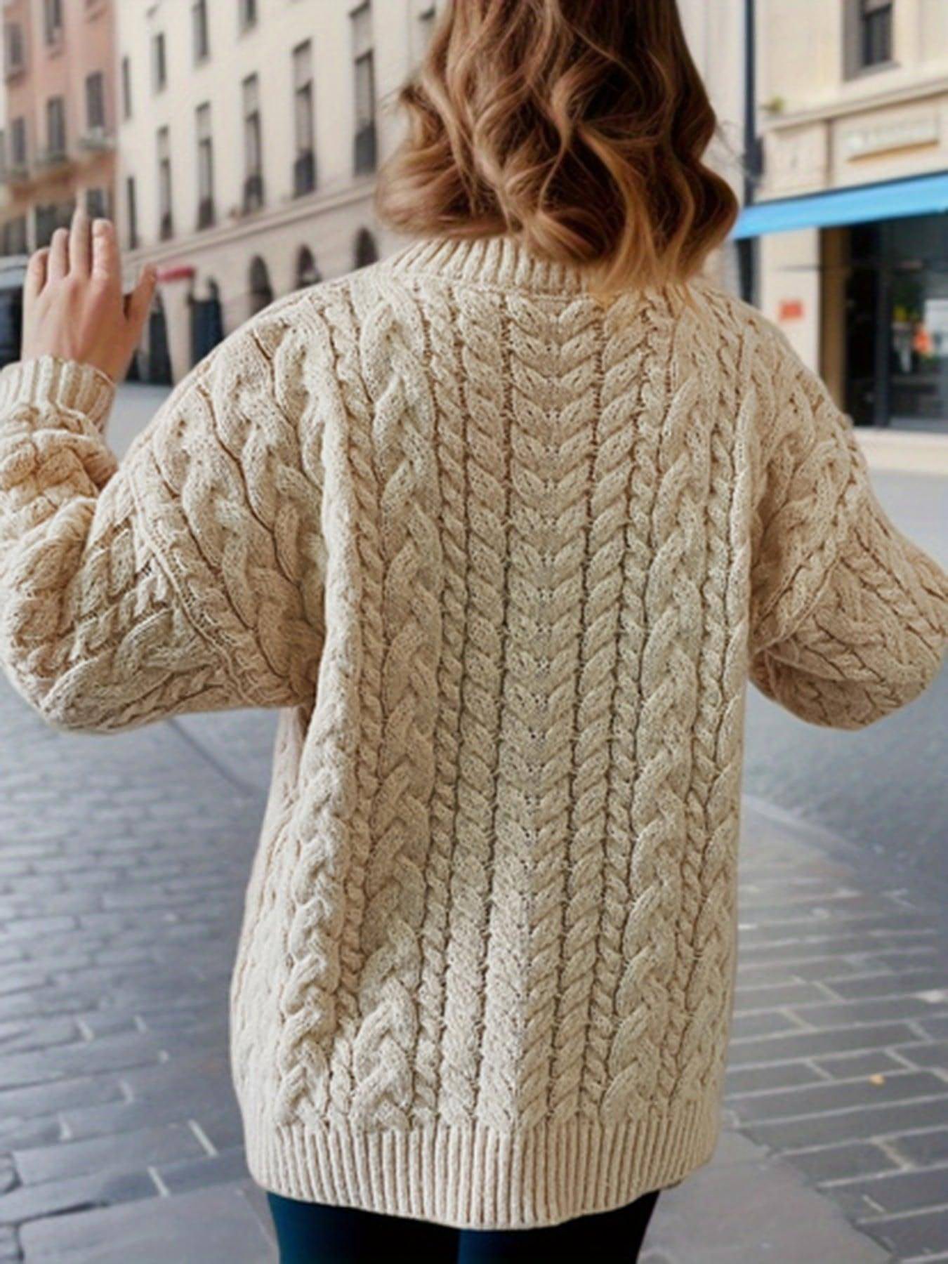 Vintage Vertical Stripes Twist Round Neck Long Sleeve Knitted Pullover Thick Needle Sweater For Women