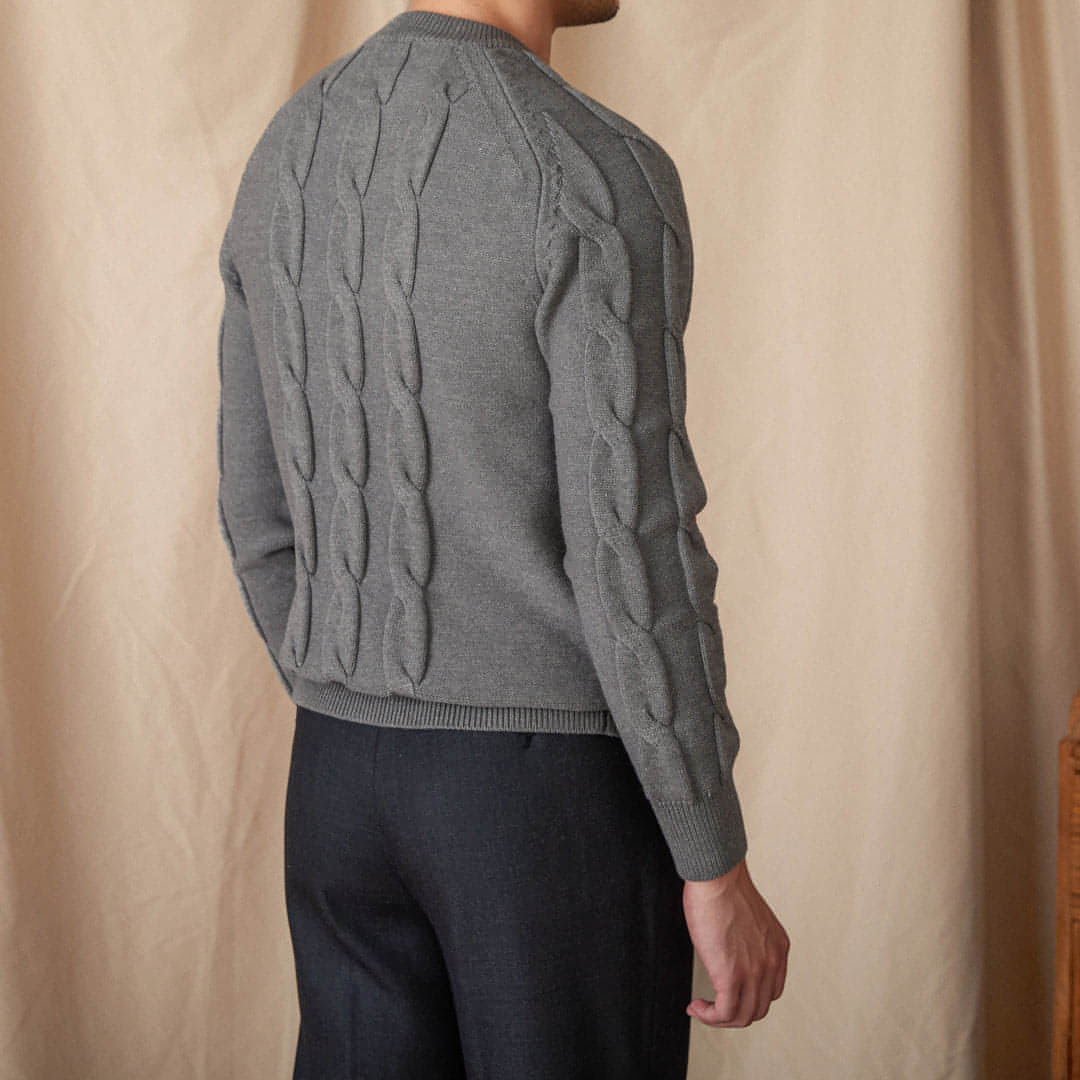 Rundhalle Langarmpullover Jacquard Slim-Fit-Stretchpullover