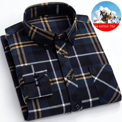 Camisa de vestir de cuadros escoceses de algodón cepillado para hombre