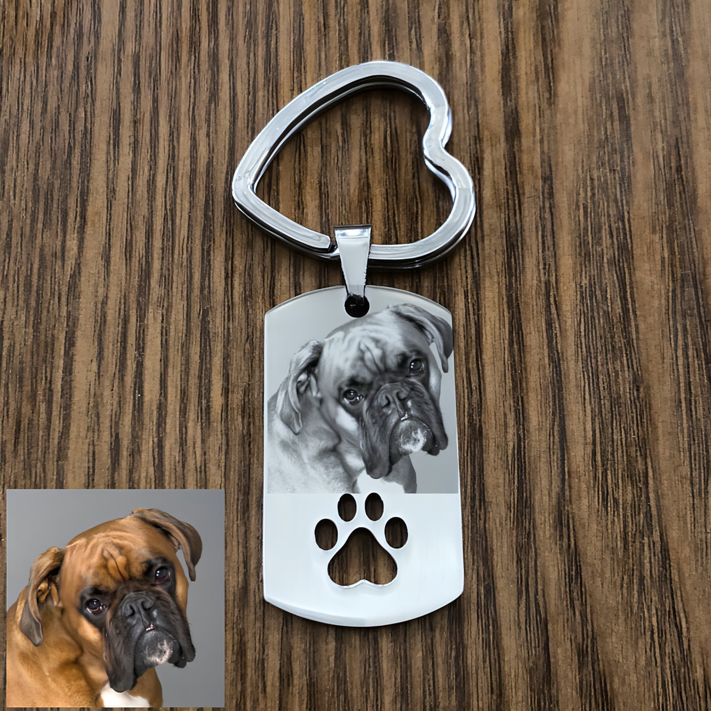 Custom DIY Dog Tag Photo Keychain Stainless Steel Engraved photograph Keychain For Love Dog People Dog Keepsake