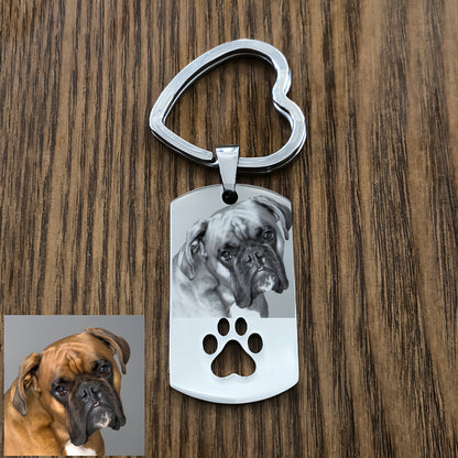 Custom DIY Dog Tag Photo Keychain Stainless Steel Engraved photograph Keychain For Love Dog People Dog Keepsake