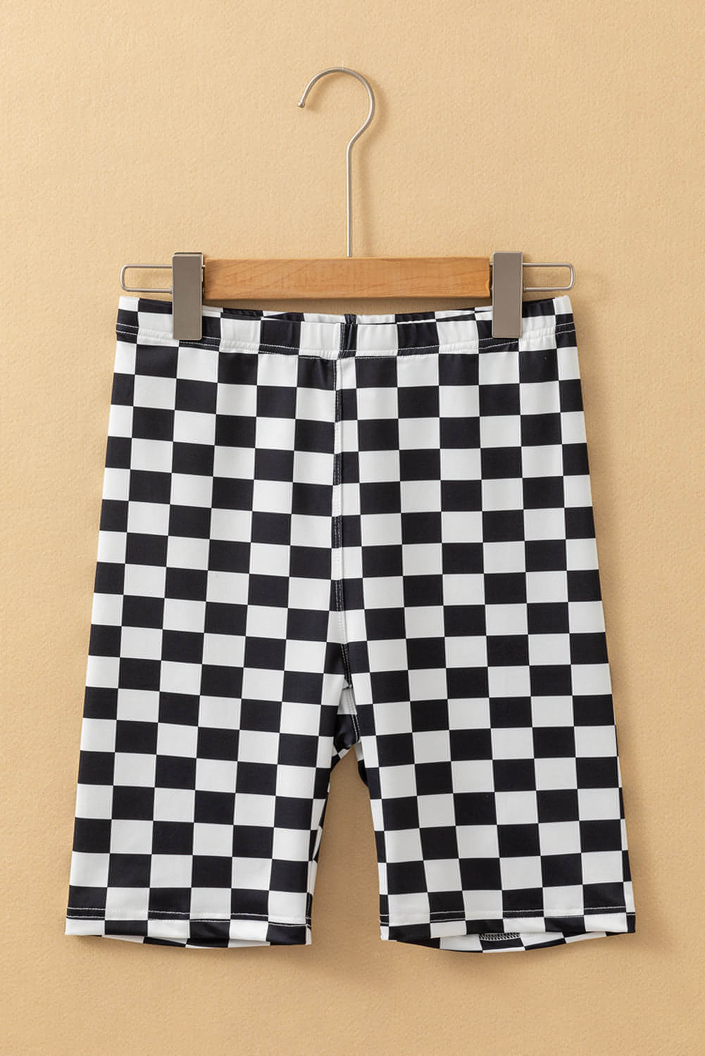 Black Checkerboard Printed High Waist Biker Shorts