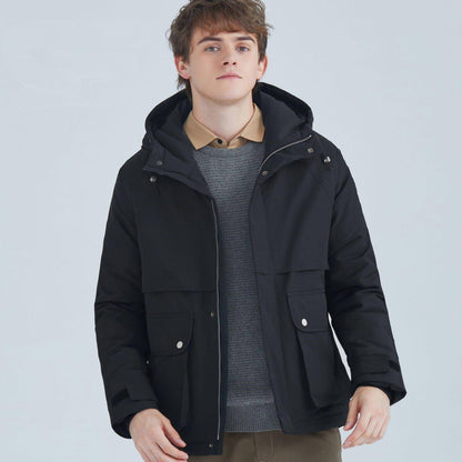 All-match Short White Duck Down Hooded Jacket Men