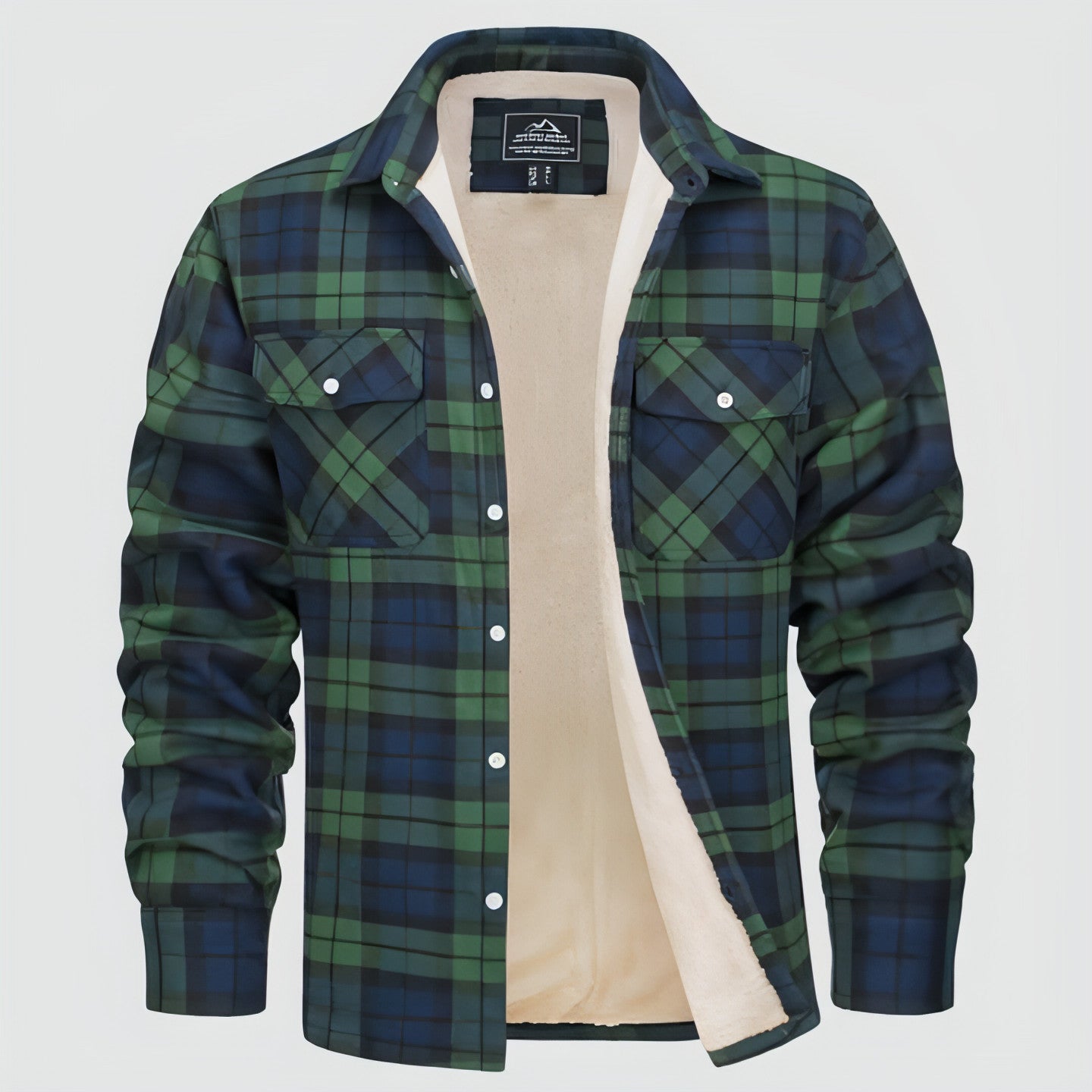 A1. Fleece Lined Men's Jacket Long Sleeve Lapel Plaid