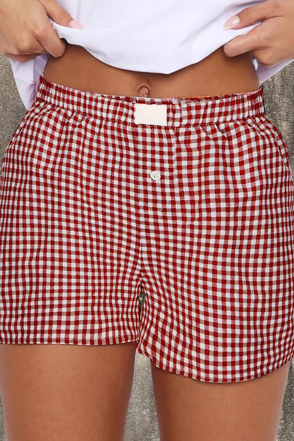 Red Plaid Gingham tryckt höga midjeshorts