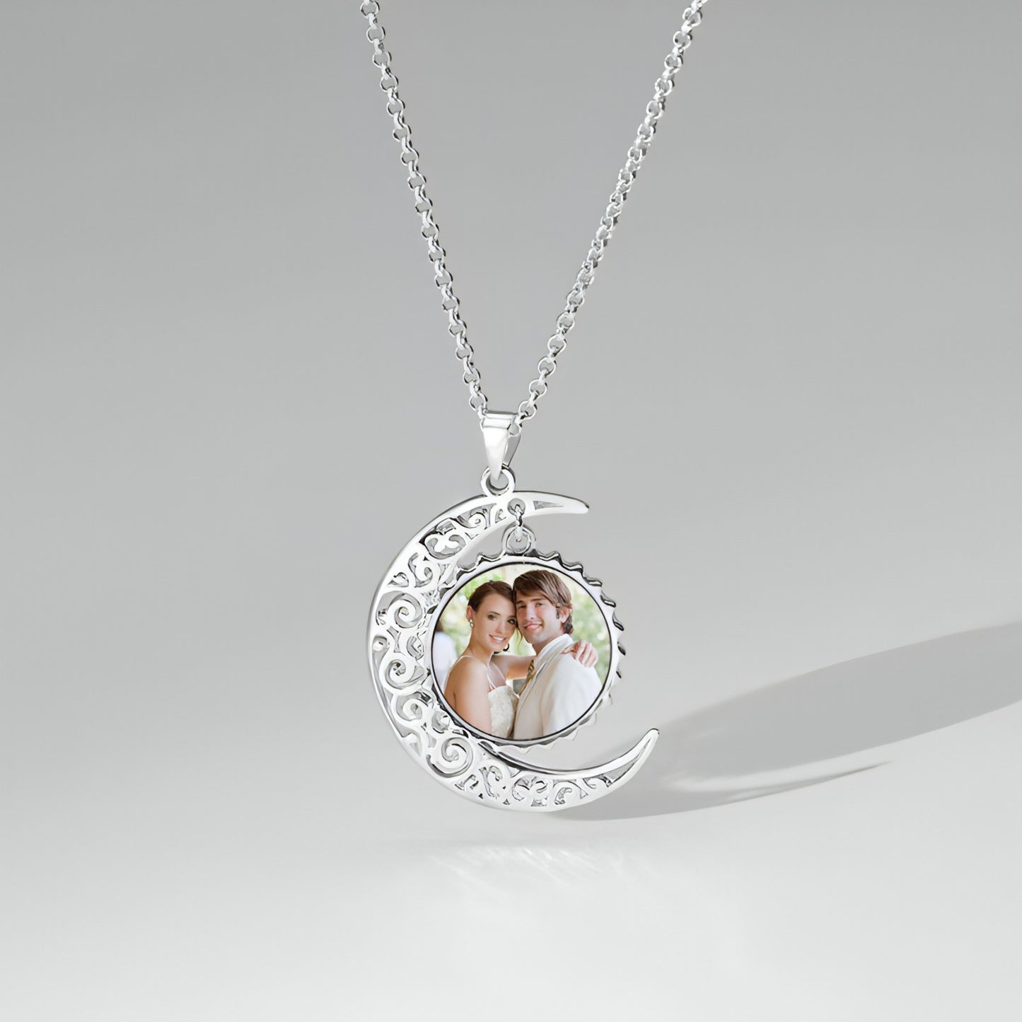 I Love You To The Moon And Back Photo Necklace Platinum Plated Silver