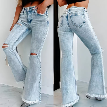 Women's Light Blue Wash High Waist Ripped Jeans