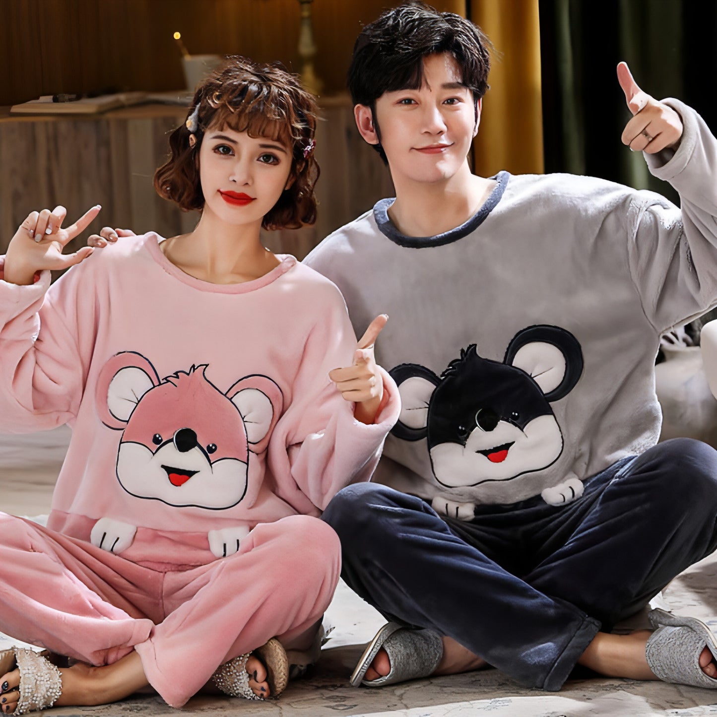 Couples Warm And Velvet Thickened Flannel Home Service Pajamas Set