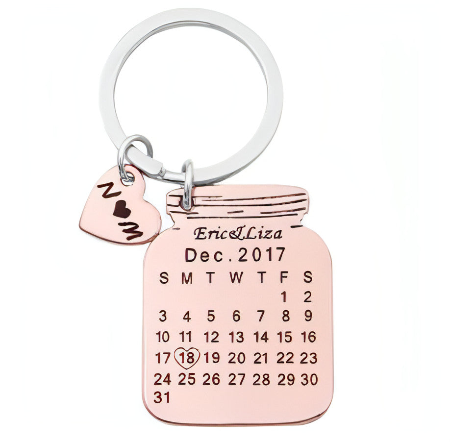 Personalized Heart-Shaped Calendar Keychain – Custom Engraved Date & Name