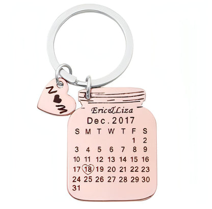 Personalized Heart-Shaped Calendar Keychain – Custom Engraved Date & Name