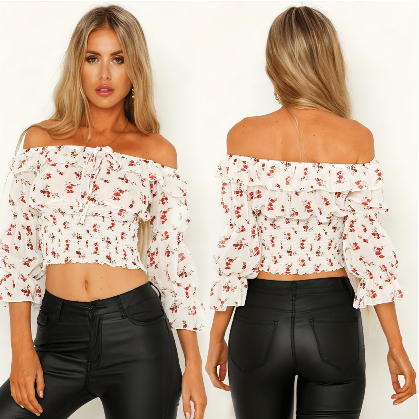 Top de tubo estampado de manga corta plisado con cuello de un solo pecho Ropa de mujer de primavera y verano (Camiseta)