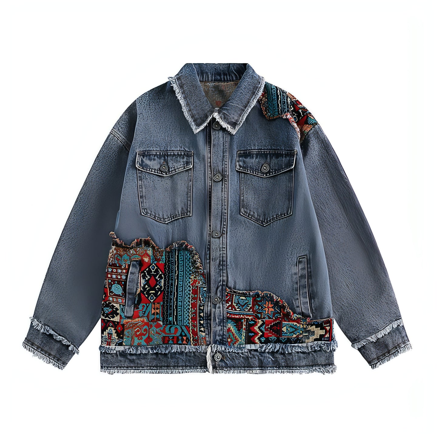 1. National Style Burrs Stitching Washed Denim Jacket